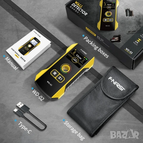 Детектор за Стени (Скенер) | Открива Арматура, Тръби, Дърво и Кабели под Напрежение FNIRSI WD-02, снимка 9 - Друга електроника - 53888850