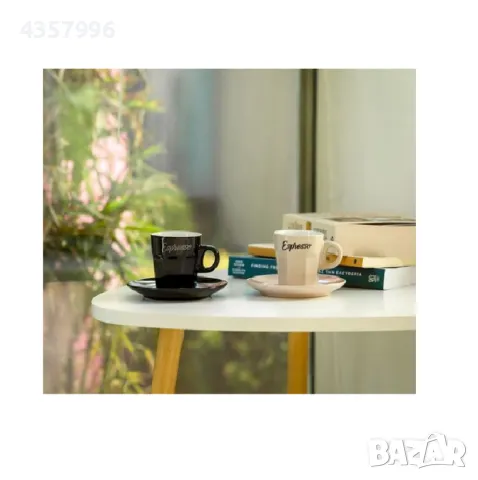 Комплект керамични чаши за кафе, С чинийка, 80 мл, 2бр. 