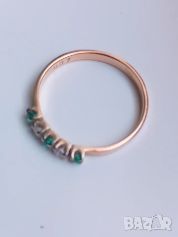 Руски златен пръстен с изумруди и брилянти, снимка 4 - Пръстени - 53581940