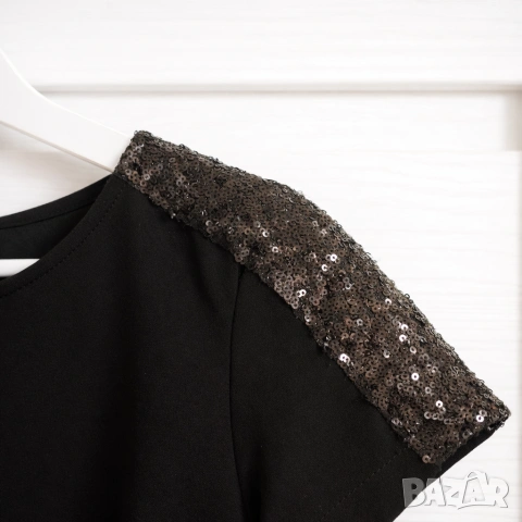 Черна елегантна рокля с пайети – S/M , снимка 2 - Рокли - 53077534