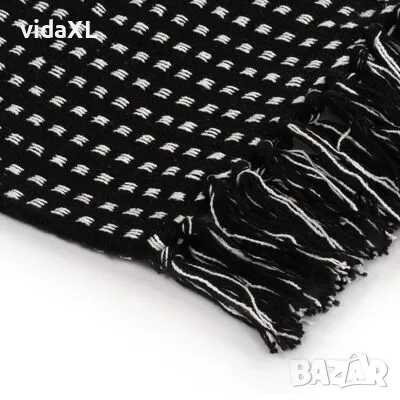 vidaXL Декоративно одеяло, памук, каре, 220x250 см, черно (SKU:245332), снимка 3 - Олекотени завивки и одеяла - 49339846