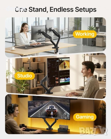 monTEK Стойка за два монитора 17–32 инча, до 9 кг всеки,VESA 75/100 мм, снимка 9 - Стойки, 3D очила, аксесоари - 54048042