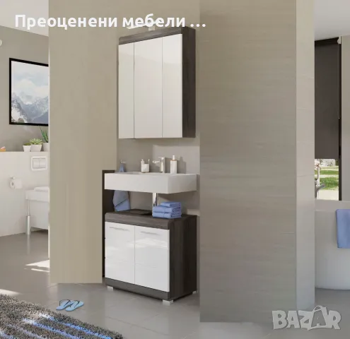 Комплект шкаф за под мивка и горен шкаф с огледало Siena внос от Германия, снимка 1