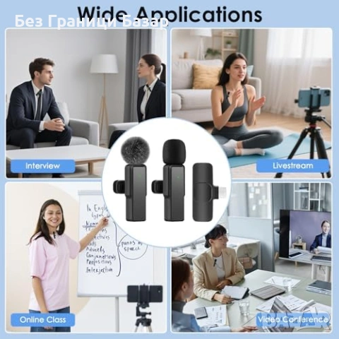 Нов Безжичен лавалиерен микрофон 2 броя за iPhone Android USB-C Lightning, снимка 4 - Микрофони - 53280290