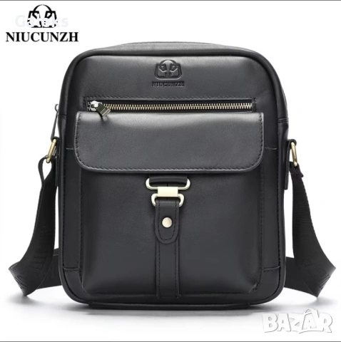 Мъжка обемна, функционална и елегантна кожена чанта / Черна естествена кожа!, снимка 9 - Чанти - 49279076