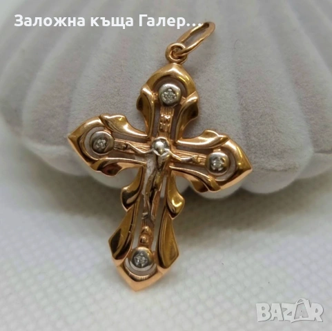 Златен кръст с фианити – 585, 1,91г