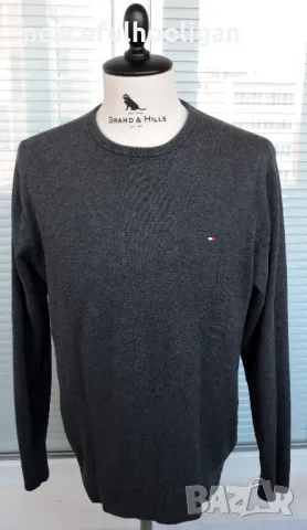 Tommy Hilfiger Men`s Grey Cotton Cashmire Long Sleeve Round Neck Jumper Size L, снимка 1 - Пуловери - 48455418