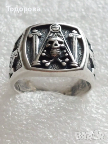 Много рядък,автентичен, сребърен масонски пръстен,сребро 925, снимка 6 - Пръстени - 52429641