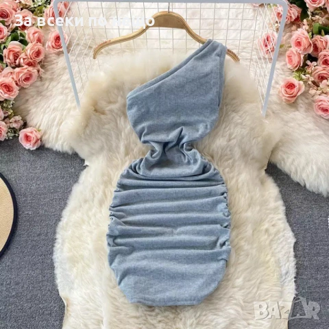 Дамска Къса Памучна Еластична Рокля - Различни Цветове Код Верона12, снимка 5 - Рокли - 54002799