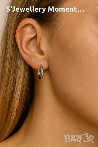 Сребърни обеци халки тип Пандора PANDORA, снимка 2 - Гривни - 49492354