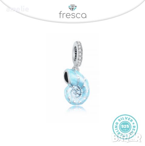 Талисман Fresca по модел тип Pandora Пандора сребро 925 Blue Marine Horn. Колекция Amélie, снимка 1 - Гривни - 42678413