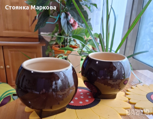 Керамични вазички в кафяво, снимка 3 - Вази - 52330918