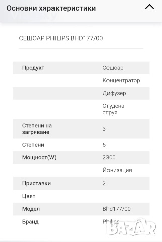 Сешоар Philips Pro BHD177/00, 2300 W, Йонизиращ, снимка 2 - Сешоари - 52572561