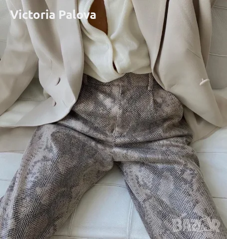 Модерен кожен панталон змийски принт естествена кожа, снимка 15 - Панталони - 49330490