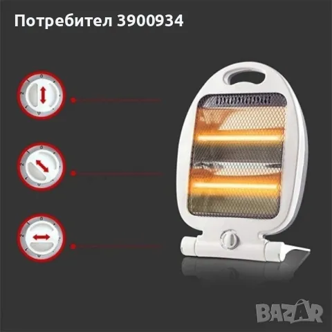 Кварцова печка за отопление с мощност от 800W и два отоплителни реотана DN1, снимка 2 - Отоплителни печки - 47552141