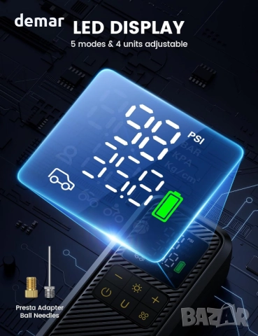 Lamicall Преносима въздушна помпа с цифров манометър и LED светлина, 150 PSI, снимка 5 - Аксесоари и консумативи - 51512258