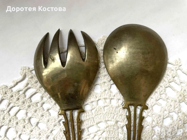 Красиви месингови прибори за сервиране от Англия, снимка 6 - Прибори за хранене, готвене и сервиране - 52641608