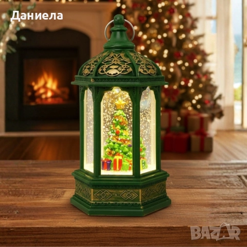Коледен светещ фенер с въртящ се снежен ефект – уют и коледна магия, снимка 2 - Декорация за дома - 52812510