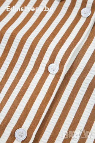 Дамска рокля тип риза на райе в кафяво и бяло, снимка 6 - Рокли - 50849708