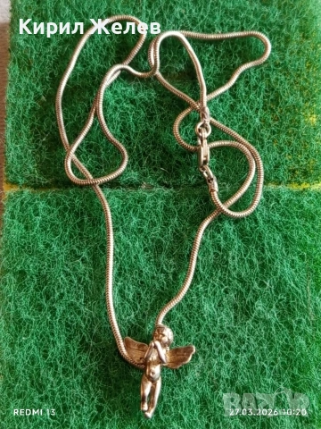 Сребърен синджир плетка тип змийска кожа с висулка ангелче 54181, снимка 6 - Колиета, медальони, синджири - 53993350
