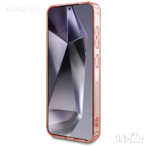 Оригинален кейс Guess 4G Glitter Triangle Buttons MagSafe, За Samsung Galaxy S25 Ultra, Розов, снимка 3 - Калъфи, кейсове - 48909011