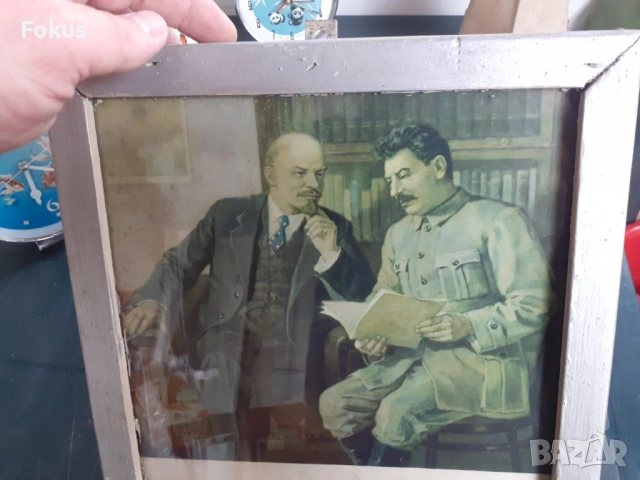 Соц пропаганда Сталин - Мао Ленин снимка картина литография, снимка 2 - Антикварни и старинни предмети - 53285986