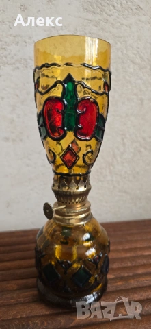 Винтидж маслена лампа- стъкло, витраж.