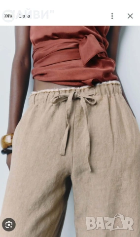 ZARA дамски ленен панталон, снимка 4 - Панталони - 53467586