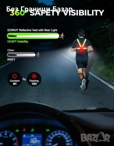 Нова LED жилетка за бягане 800lm, задна светлина, 360° отражатели елек, снимка 3 - Спортна екипировка - 53696940