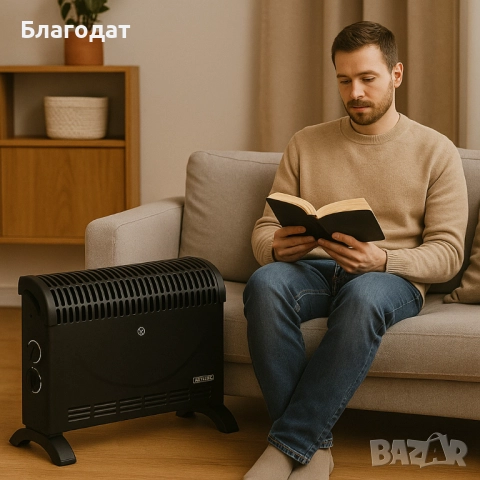 Конвекторен отоплител Rosberg – 2000W, 3 степени, с вентилатор, защита от прегряване, черен, снимка 4 - Отоплителни печки - 52883683
