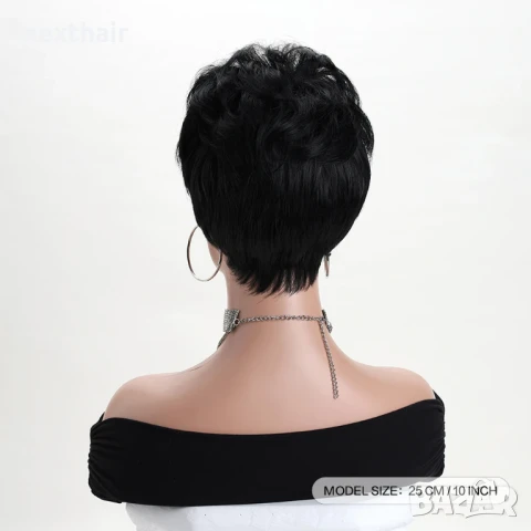 Къса черна чуплива перука, снимка 2 - Аксесоари за коса - 50621278