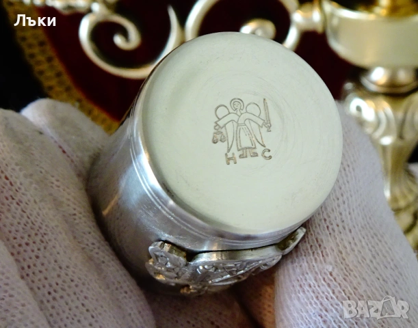 Калаена чаша за ракия,рицар,пушки,орел. , снимка 5 - Антикварни и старинни предмети - 54295431