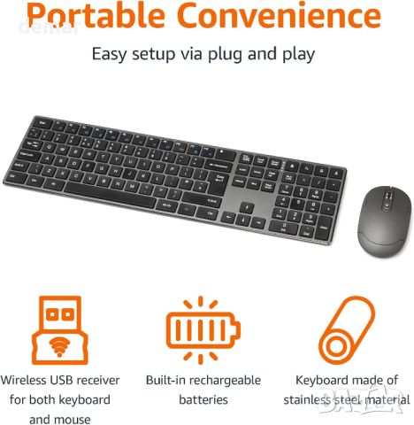 Amazon Basics безжични клавиатура и мишка, черни, снимка 2 - Клавиатури и мишки - 45620318