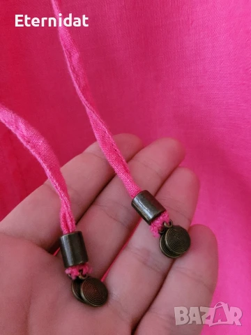 Розова дълга ленена рокля с бродерии , снимка 10 - Рокли - 51417558