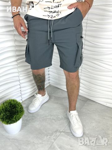 Мъжки къси панталони със страничен джоб в сиво, снимка 2 - Панталони - 46475900