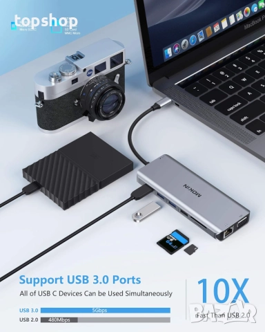 Чисто нов хъб 14 в 1 USB-C докинг станция  за лаптоп с два монитора с 2 HDMI, VGA, 5 USB, SD/TF ..., снимка 8 - Кабели и адаптери - 52709998
