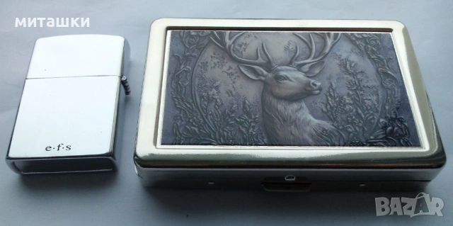 Нова табакера и запалка метални