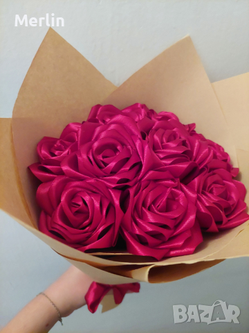 Букети от сатенени рози (вечни рози) - могат да бъдат и блестящи, снимка 2 - Ръчно изработени сувенири - 44941362