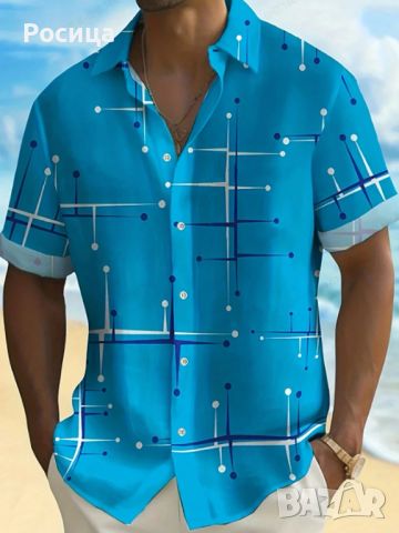 Мъжка риза с къс ръкав в синьо размер ХЛ, снимка 1 - Ризи - 46413480