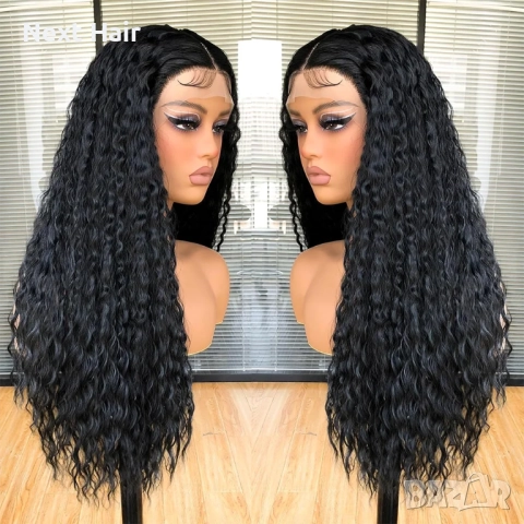 60 см черна вълнообразна дантелена перука 13*4*1, снимка 2 - Аксесоари за коса - 51938370