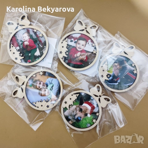 Дървена коледна играчка за елха със снимка, снимка 2 - Декорация за дома - 52355388