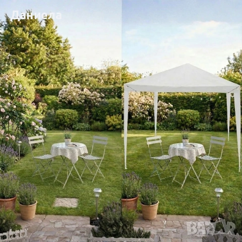 Градинска шатра тип "павилион", 3x3м, Водоустойчива, Прахово боядисана стомана, Бяла, снимка 2 - Градински мебели, декорация  - 53891841