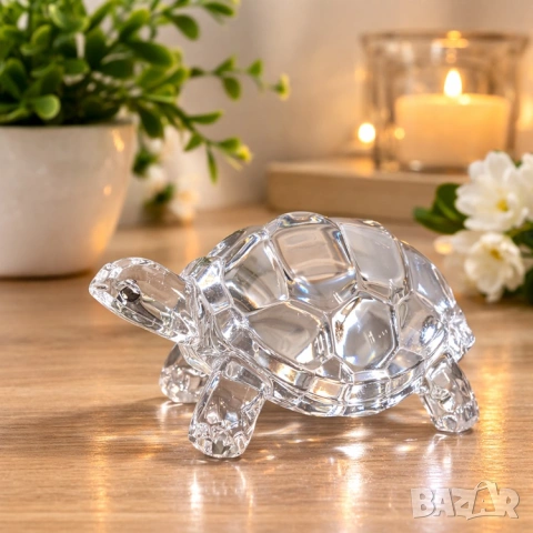 Стъклена фигурка костенурка 12 см – символ на дълголетие и късмет | подарък