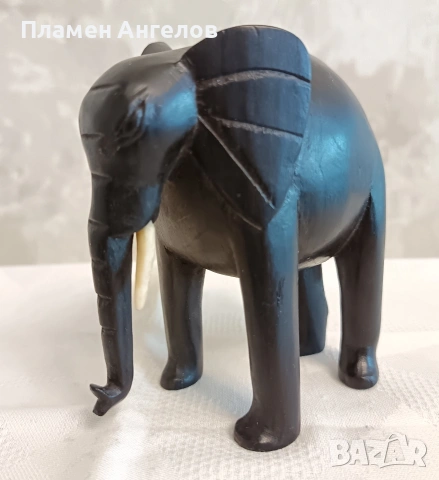 Ръчно резбован слон от абанос и кост - винтидж фигурка. , снимка 7 - Колекции - 54141741