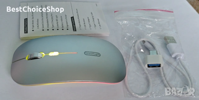Uiosmuph Bluetooth мишка, ултра тунка, безшумна, RGB, снимка 4 - Клавиатури и мишки - 53144302