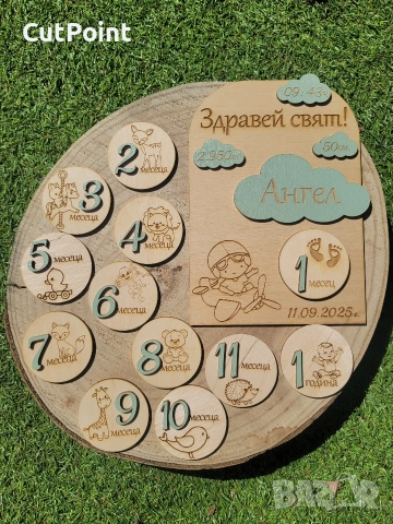 Бебешки дървени месечинки.Подарък за погача. Интересен подарък за бебе, снимка 3 - Други - 53787745