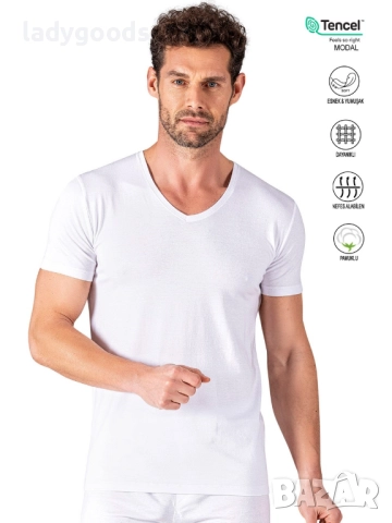 Мъжки тениски с V деколте.Памук и модал.Модел 073., снимка 2 - Тениски - 52345807