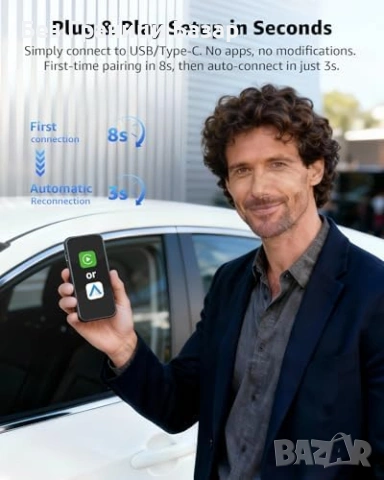 Нов Безжичен адаптер за CarPlay и Android Auto USB/USB-C Mini кола автомобил, снимка 6 - Друга електроника - 54279627