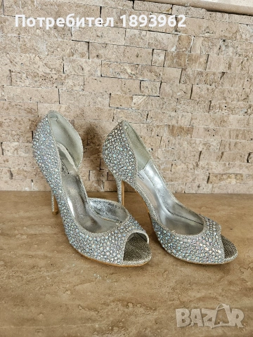 Дамски обувки на ток с камъни 10см ток
