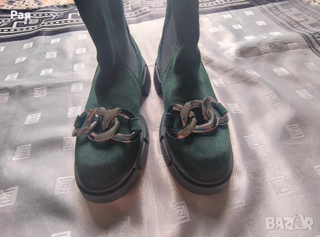 Дамски боти Carinii с ластици от естествен велур в цвят зелен , снимка 13 - Дамски боти - 51835416